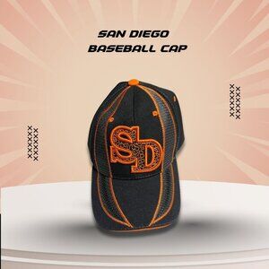 San Diego Black & Orange Baseball Cap Adjustable Snapback Embroidered SD Design